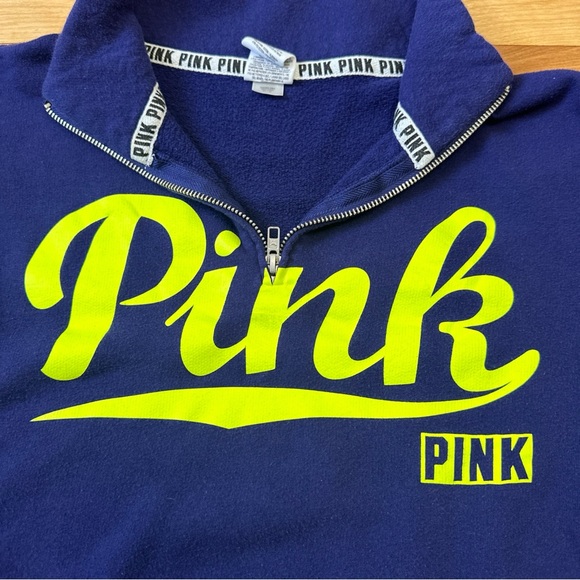 Victorias Secret Pink Half Zip Sweater Blue & Neon Green Size XS - Picture 2 of 10